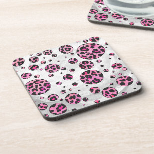 Porta-copo Bolinhas-leopardo-preto e Impressão cor-de-rosa-qu