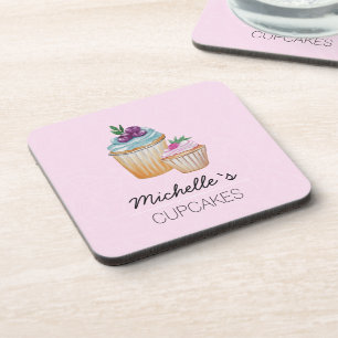 Porta-copo Bolos Cor-de-Rosa e Frutas Aquarela