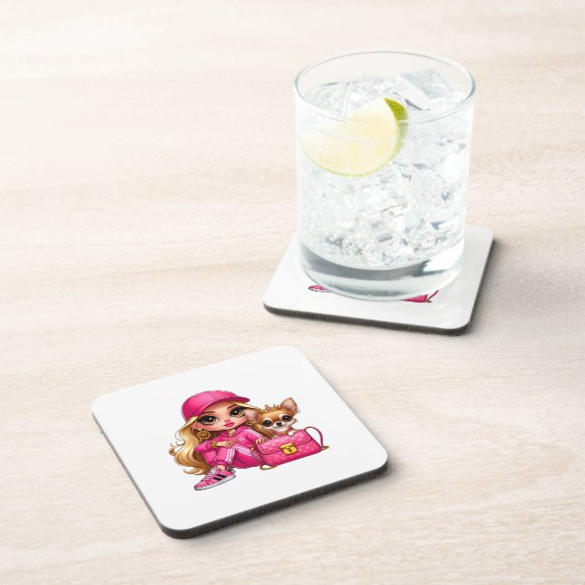 Porta-copo Boneca Fashion Rosa e Cobertor de Fleece de Cachor (Lado Direito)