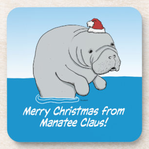 Porta-copo Bonito e engraçado Manatee Claus