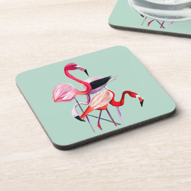 Porta-copo Bonito flamingo rosa em azul (Left Side)