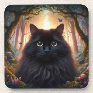 Porta-copo Bonito gato preto fluffy com olhos Dourados
