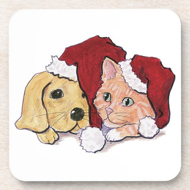 Porta-copo Bonito Natal Labrador Puppy e Orange Tabby (Frente)