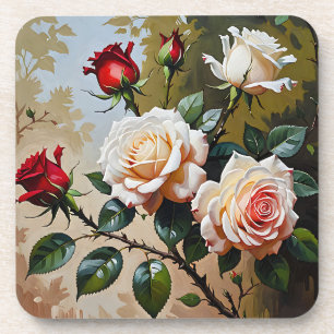 Porta-copo Bonito pintura de branco rosa e rosa vermelha