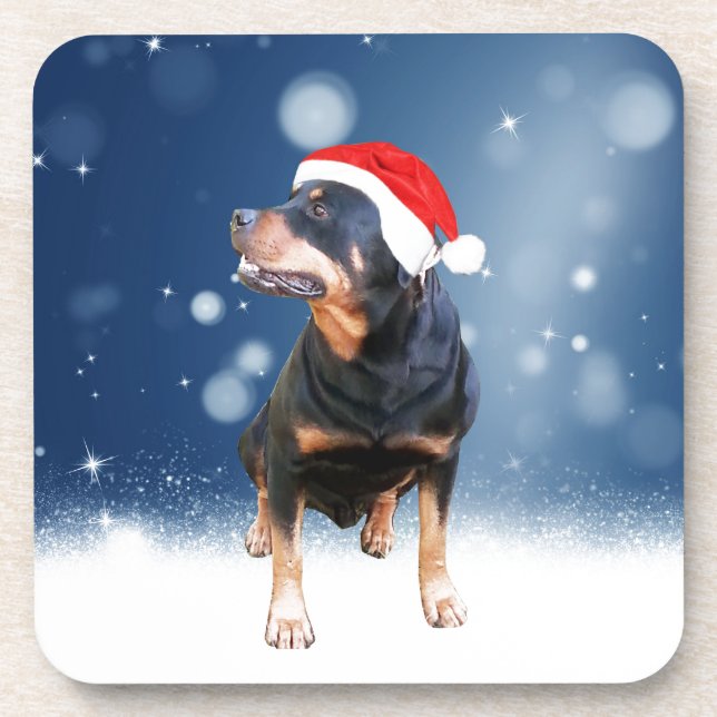 Porta-copo Bonito Rottweiler Cachorro Natal Santa Hat Estrela (Frente)