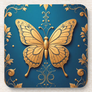 Porta-copo Borboleta Dourada Ornamentada Com Padrão Floral