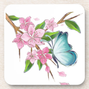 Porta-copo Borboleta e Flores de Aquarela