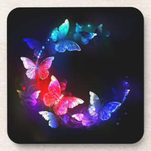 Porta-copo Borboletas Neon Night brilhantes sobre fundo preto
