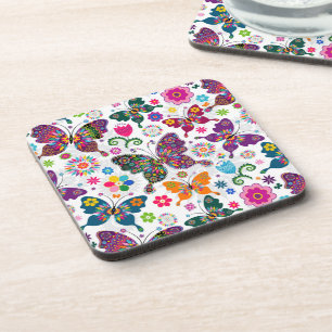 Porta-copo Borboletas Retro E Flores Padrão Colorido