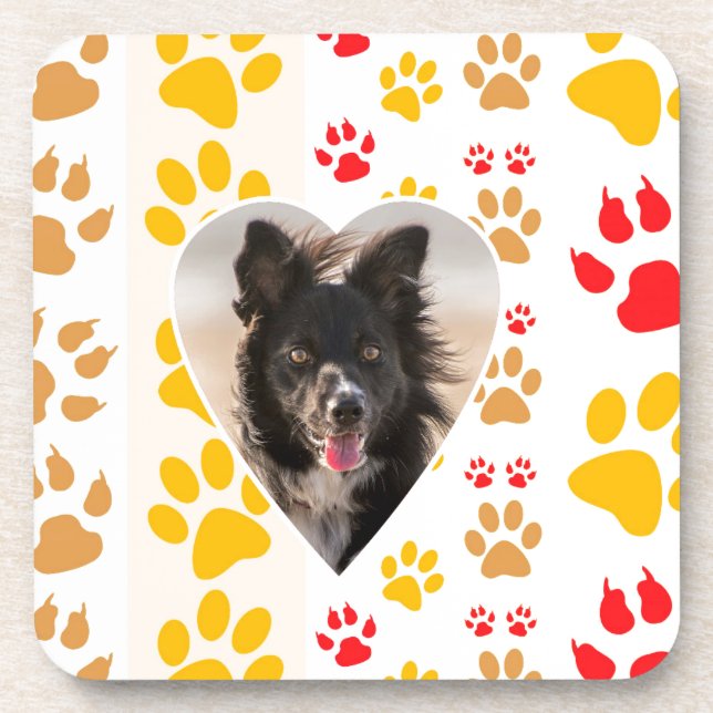 Porta-copo Borda Collie Paw Print Love Heart (Frente)
