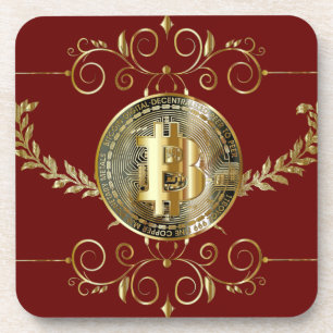 Porta-copo Borda Dourada de Moeda Cripto Money Burgundy