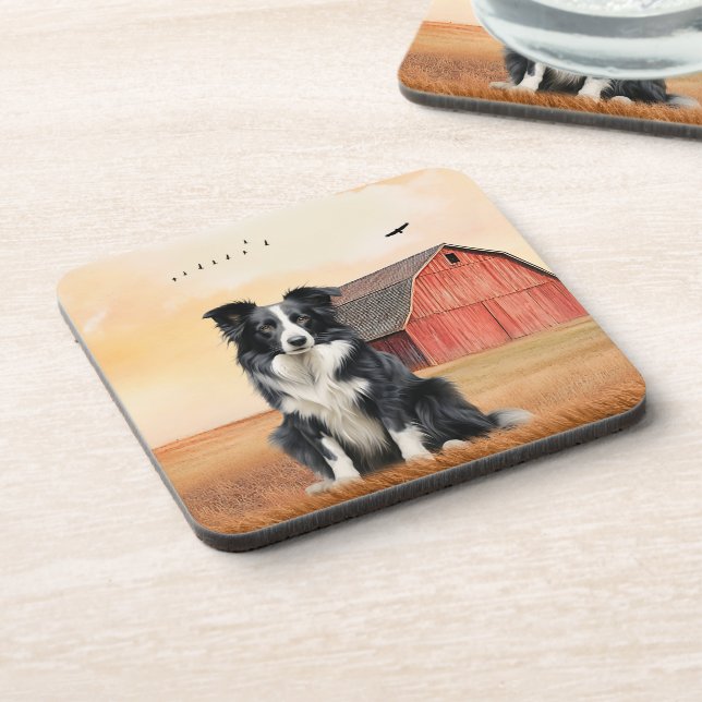 Porta-copo Border Collie Dog and Red Barn Ranch (Left Side)