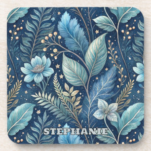 Porta-copo Botânica Azul e Verde Intriciada - Azul Escuro Esc