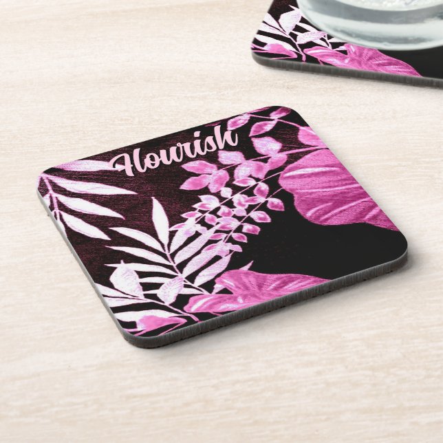 Porta-copo Botanical Tropical Leaves Palm Pink Personalized (Left Side)