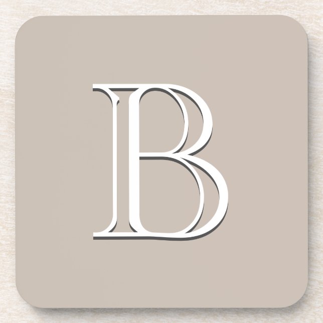 Porta-copo Branco bege inicial monograma personalizado modern (Frente)