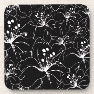 Porta-copo Branco delicado no teste padrão floral preto