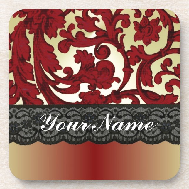 Porta-copo Brick red & gold damask (Frente)