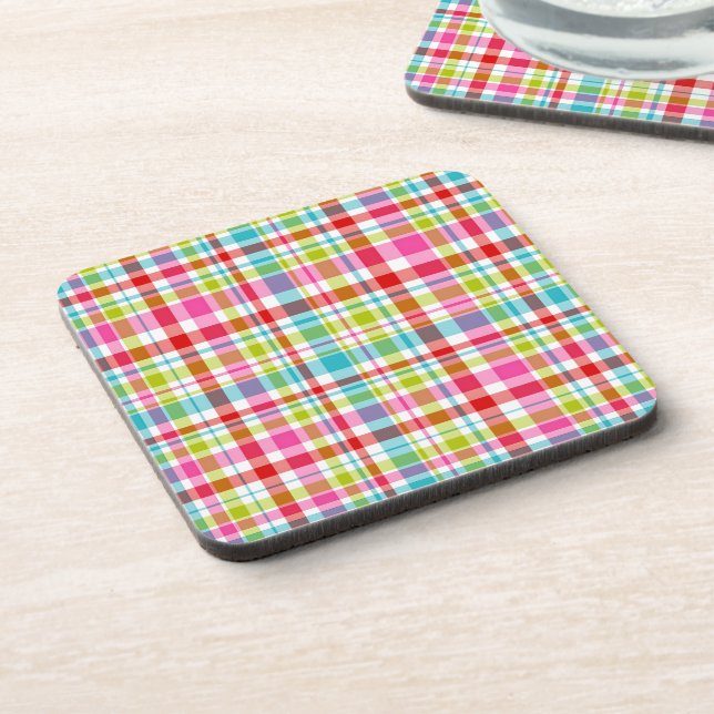 Porta-copo Bright Rainbow Plaid Checkered Pattern (Left Side)