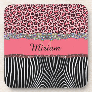Porta-copo Brilho Chique Rosa Impressão de Leopardo Feminina