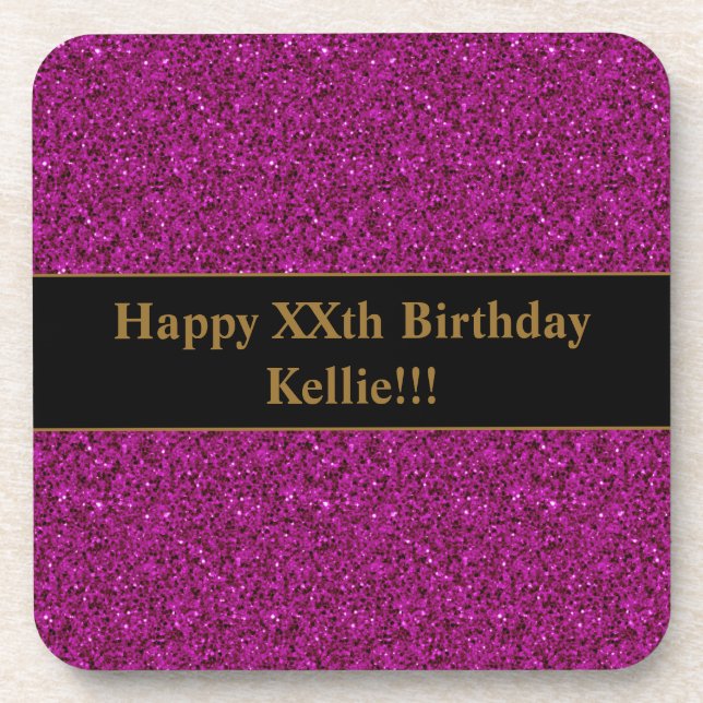 Porta-copo Brilho Roxo com Mensagem de Aniversário (Frente)