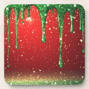 Porta-copo Brilho Verde Gotejando Sobre Fundo Vermelho