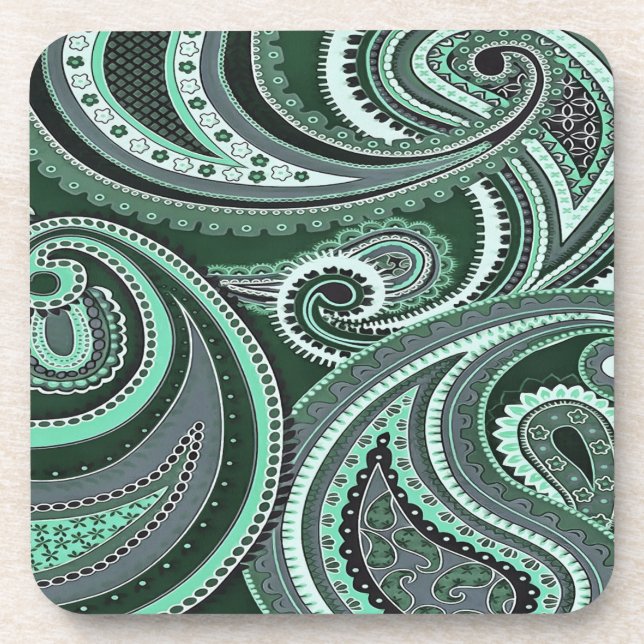 Porta-copo Brincando Com Padrões Paisley Tons Água-Marinha (Frente)