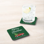 Porta-copo Brush Script Vintage Truck Christmas Tree Green<br><div class="desc">Brush Script Watercolor Vintage Red Truck with Christmas Tree Coaster</div>