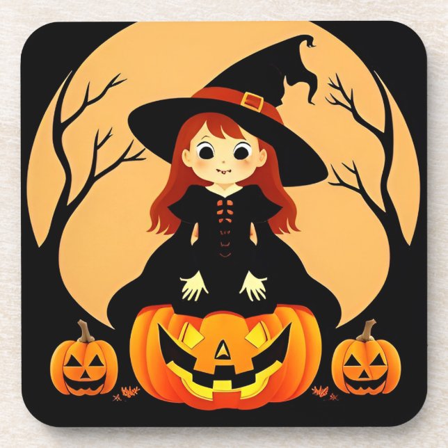 Porta-copo Bruxa em cenário de Halloween com abóboras (Frente)