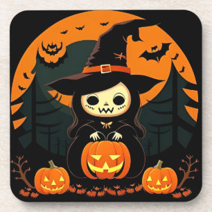 Porta-copo Bruxa Fofa Segurando Abóbora no Halloween Assustad