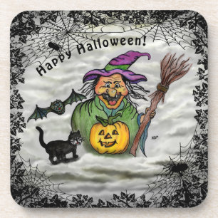 Porta-copo Bruxa, Gato, Bat e Pumpkin, Feliz Halloween!
