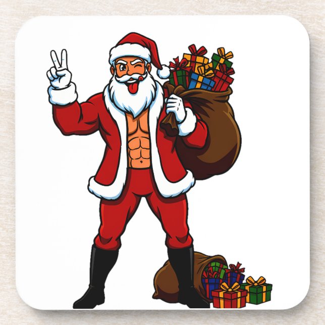 Porta-copo Buff Santa Peace Sign! Ripped Abs & Funny Christma (Frente)