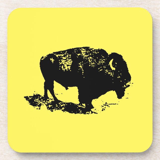Porta-copo Buffalo Bison Lithógrafo Preto Elegante Amarelo (Frente)