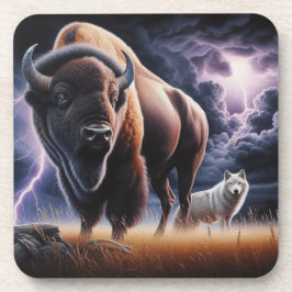 Porta-copo Buffalo e Wolf em uma tempestade com raios