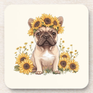 Porta-copo Buldogue Francês Cercado Por Girassóis