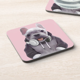 Porta-copo Buldogue francês com fone de ouvido