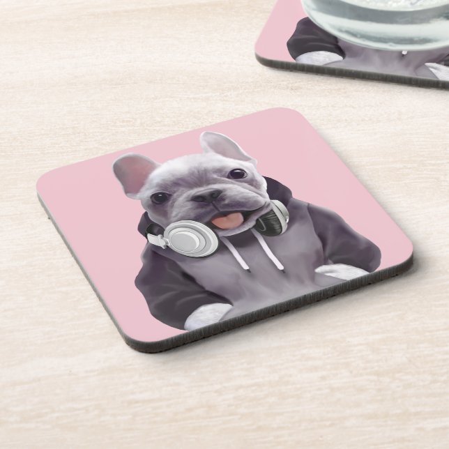 Porta-copo Bulldog Francês com Fone de Ouvido (Left Side)