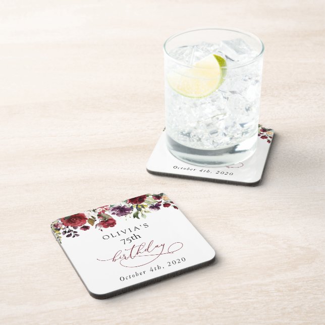 Porta-copo Burgundy Flowers, Pink Flowers, Boho, Birthday (Lado Direito)