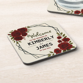 Porta-copo Burgundy Red & Black Geometric Wedding Modern