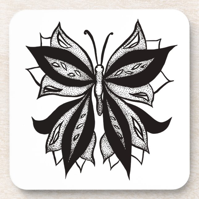 Porta-copo Butterfly Black And White Tribal Tattoo (Frente)