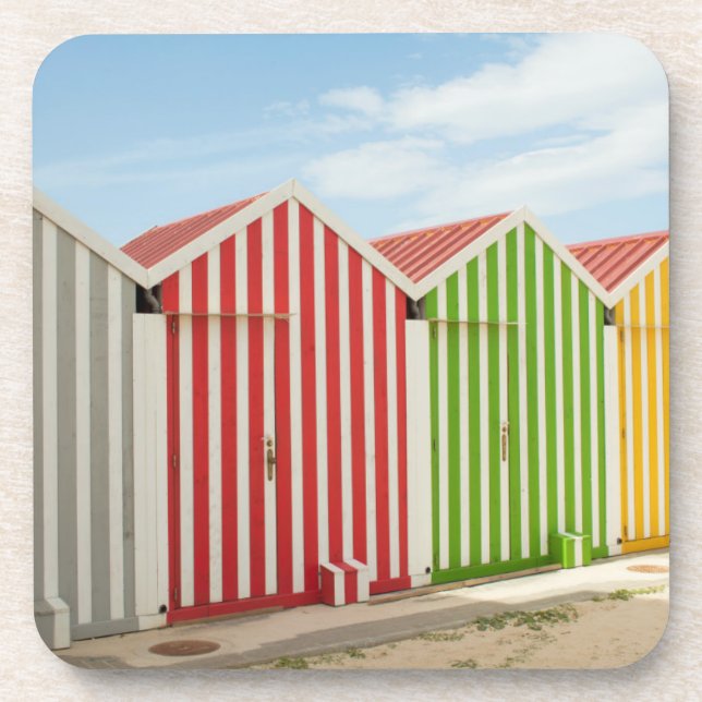Porta-copo Cabanas coloridas na praia (Frente)