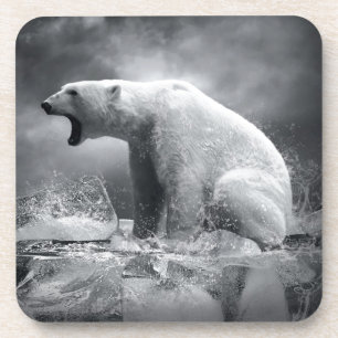 Porta-copo Caçador branco do urso polar no gelo na água