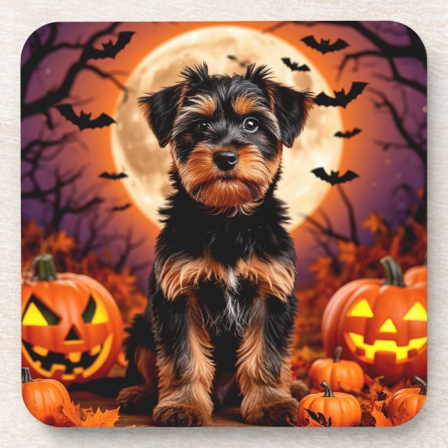 Porta-copo Cachorrinho Adorável com Fundo de Halloween (Frente)