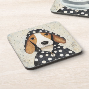 Porta-copo Cachorrinho Beagle Triste com Capuz de Bolinhas