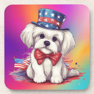 Porta-copo Cachorrinho Branco Patriótico de 4 de Julho-43568