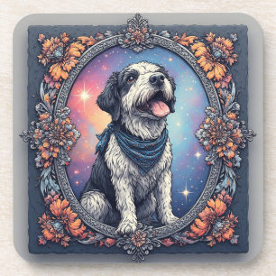 Porta-copo Cachorro Adorável Enquadrado por Flores Coloridas