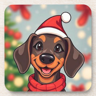 Porta-copo Cachorro Adorável Usando Chapéu de Papai Noel