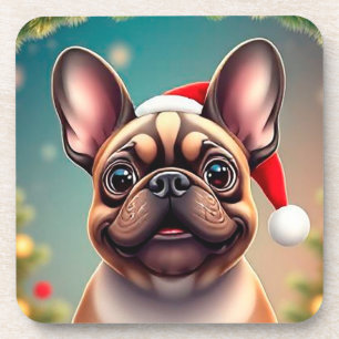 Porta-copo Cachorro Adorável Vestindo Chapéu de Papai Noel