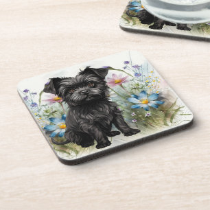 Porta-copo Cachorro Affenpinscher Fofo em um Campo de Flores