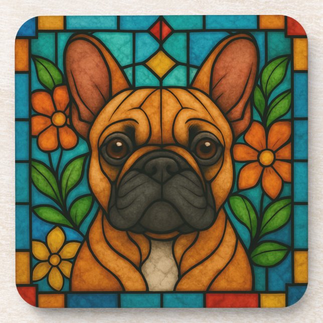 Porta-copo Cachorro-Bulldog Francês "Vidro Estido" (Frente)