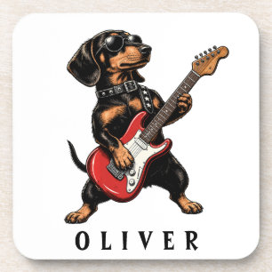 Porta-copo Cachorro Dachshund Rocker Legal Tocando Guitarra E